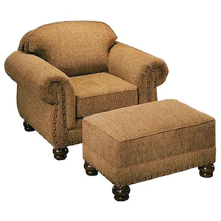 Casual Upholstered Lounge Chair and Ottoman Set with Nail Head Accent Trim